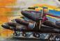 Mobile Preview: Wandbild mit Propellerflugzeug Staffel aus Metall auf Holz