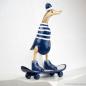 Preview: Skater- Ente aus Naturholz in blau- gestreiftem Outfit (28cm)