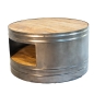 Preview: Runder zwei Etagen Blechfass- / Stubentisch mit Holzböden