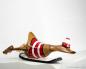 Preview: Surfer- Ente aus Naturholz in rot- gestreiftem Outfit (25cm)