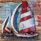 Mobile Preview: Rote Segelschiffe aus Metall auf einem Holrahmen