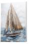 Preview: Handgefertigtes Leinwandbild / Wandbild Segelschiff auf hoher See in blau mit Segeln aus echter Jute