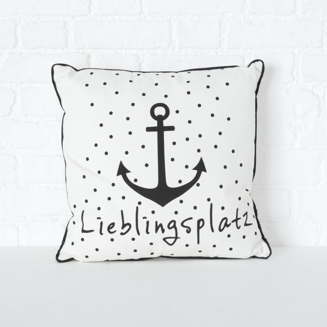 Großes Ankerkissen "Lieblingsplatz" weiß/schwarz (45 cm)
