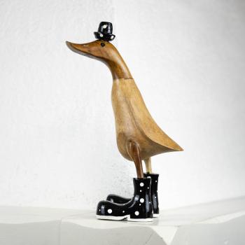 Ente aus Naturholz mit Gummistiefeln