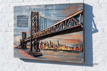 Wandbild Golden Gate bridge aus Metall auf einer Holz Skyline