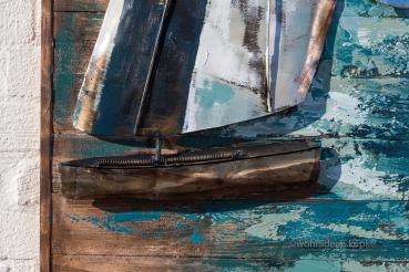 Handgefertigtes 3-D Segelschiffbild bunte Regatta aus Holz und Metall