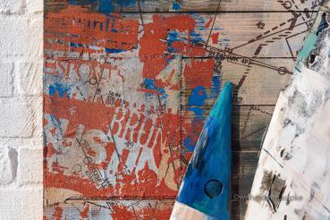 Holz Wandbild einer Regatta mit blauen Segelschiffen