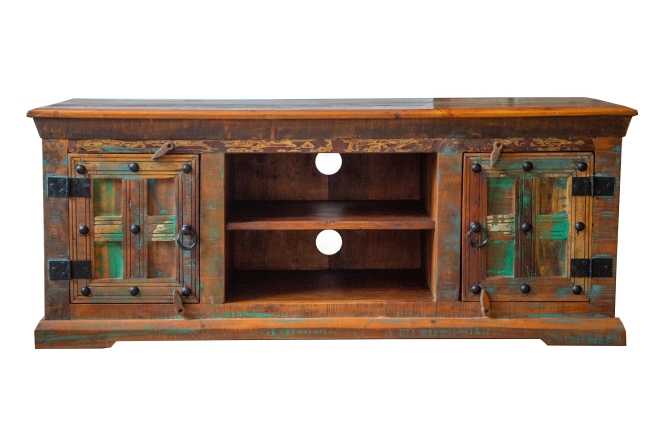 Sideboard / Fernsehschrank aus edlem Holz und rustikalen Metallelementen