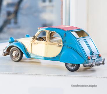Handgefertigtes Modellfahrzeug Retro Ente in blau/gelb (29 cm)