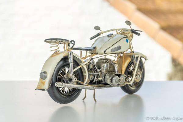 Wohnideen Kupke Handgefertigtes Metallfahrzeug 38cm Modell XL Motorrad im Retro Vintage Stil wei/ßer Chopper Marke