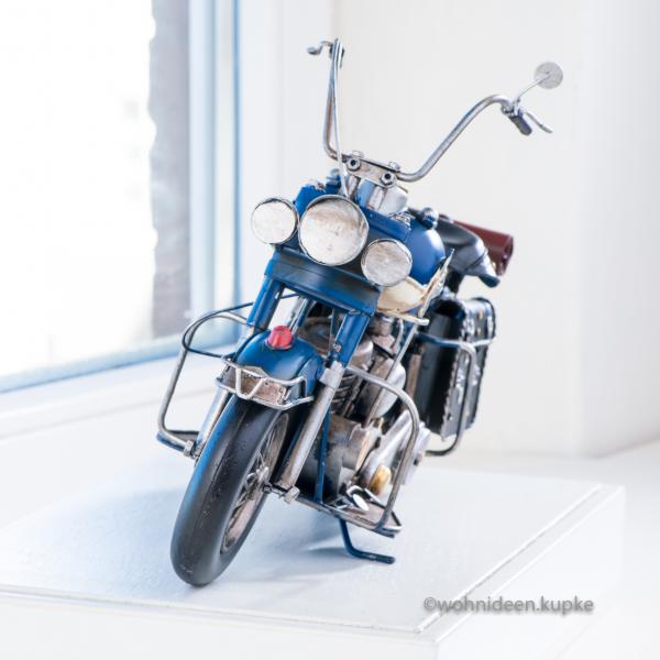 Wohnideen Kupke Handgefertigtes Metallfahrzeug 38cm Modell XL Motorrad im Retro Vintage Stil wei/ßer Chopper Marke