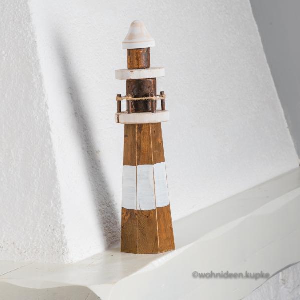 Leuchtturm aus Naturholz weiß (35 cm)