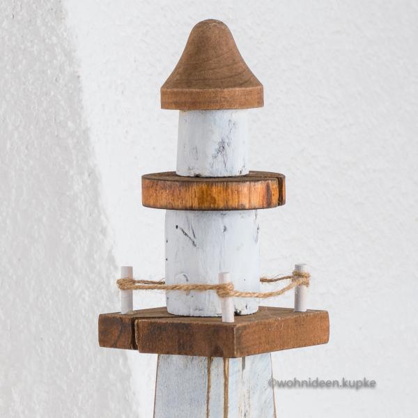 Leuchtturm aus Naturholz weiß (35 cm)